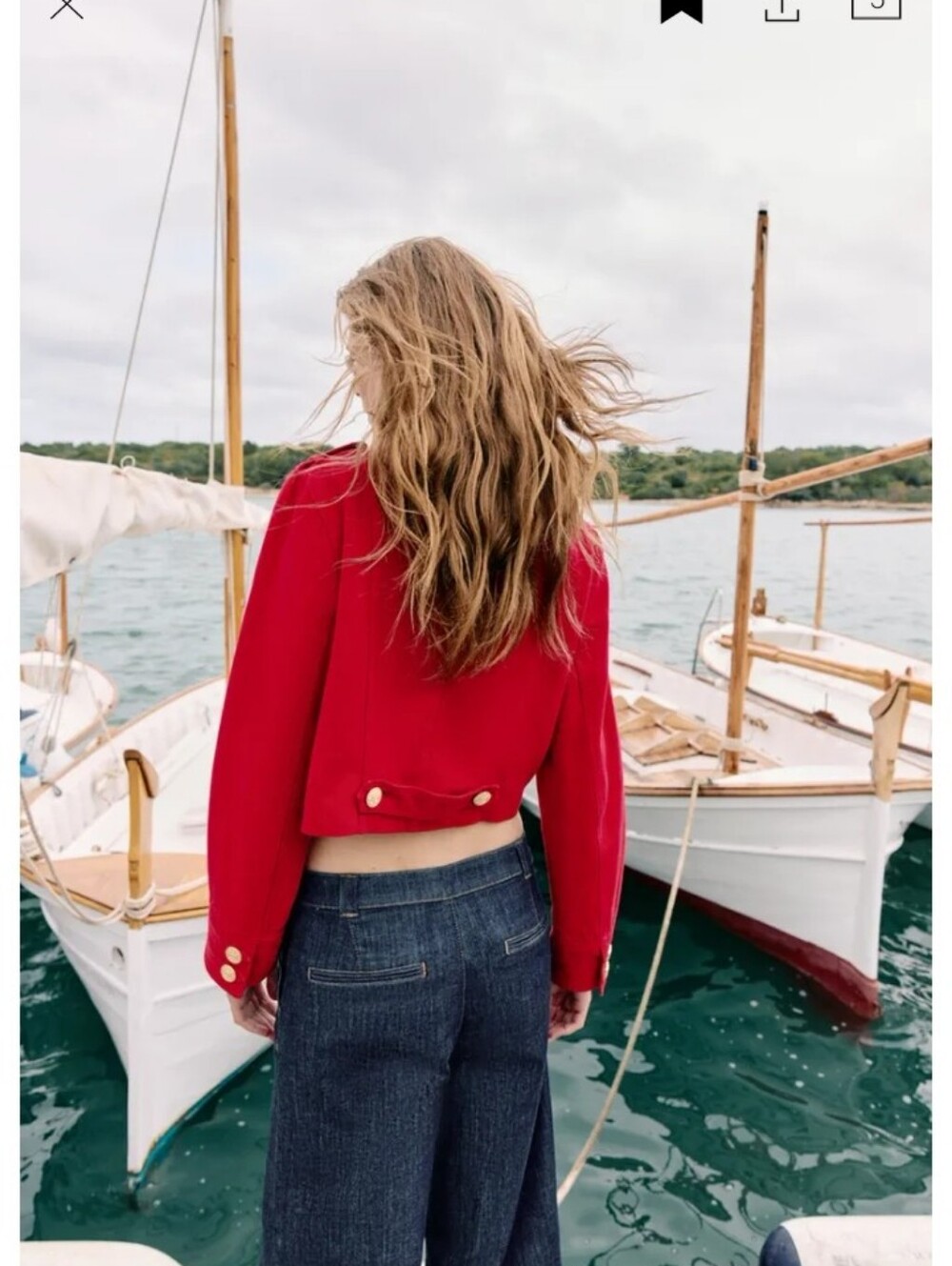 Zara Red Linen Blend Double-Breasted Fitted Cropped Jacket with Gold Buttons M - Picture 5 of 12